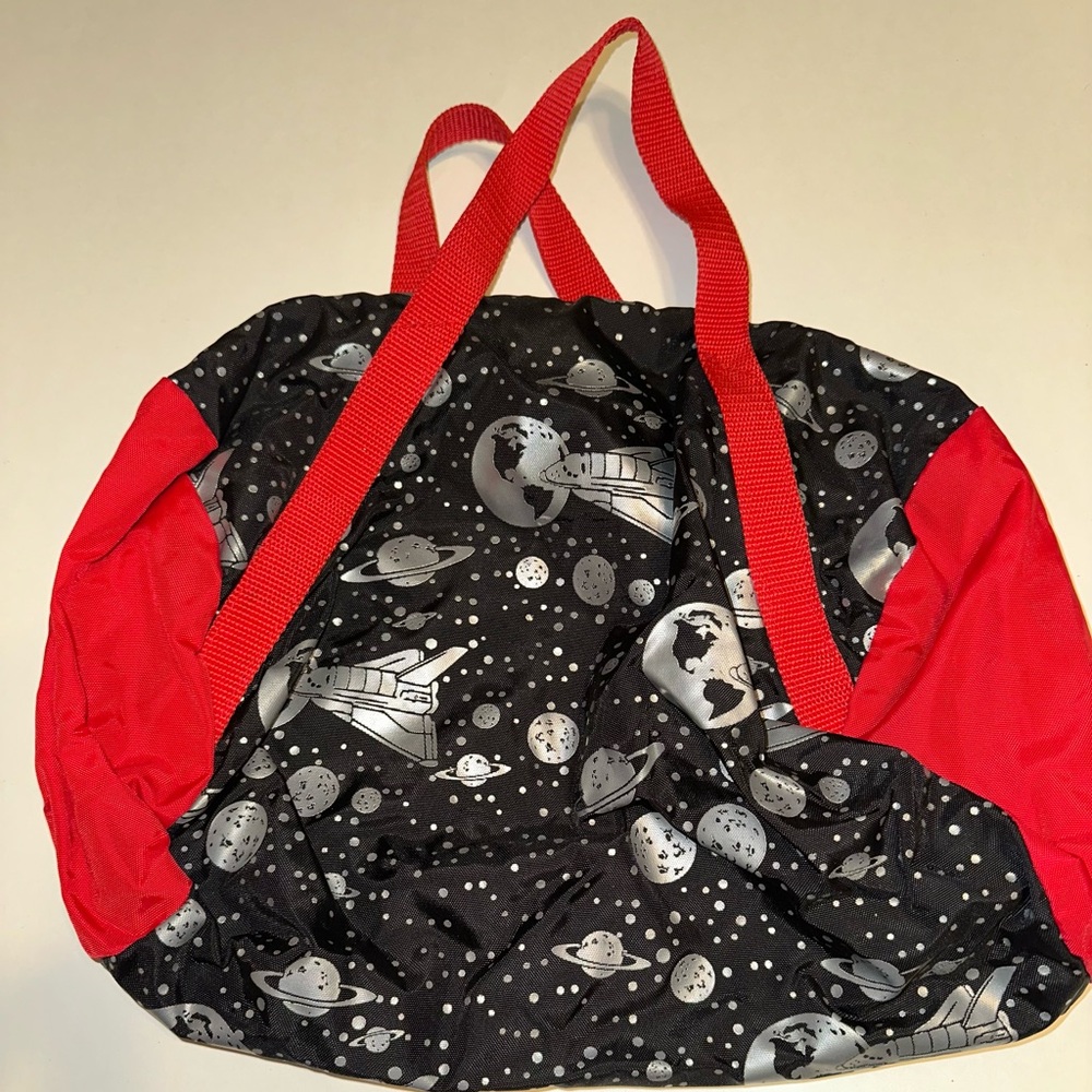 Vintage Stride Rite Metallic Silver Space Shuttle Planets Kids Small Duffel Bag